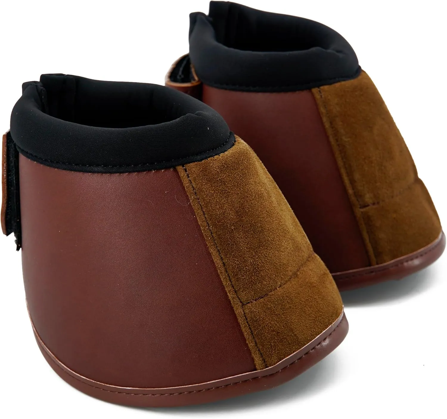 Jeereal No Turn Bell Boots Hoof Protection,Shock Absorbing, Water-Repellent,with Anti-Spin Fastening System |Neoprene,Waterproof Cloth,Genuine Leather (Coffee, Cob (Medium))