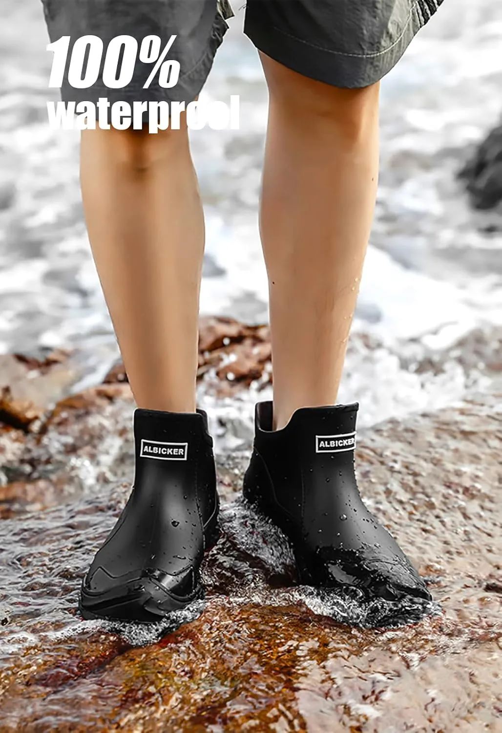 jessie Men's Waterproof Rubber Boots Ankle Rain Boots Mud Booties for Trekking Gardening Farming Camping Fishing Comfortable Sports and Chore Work