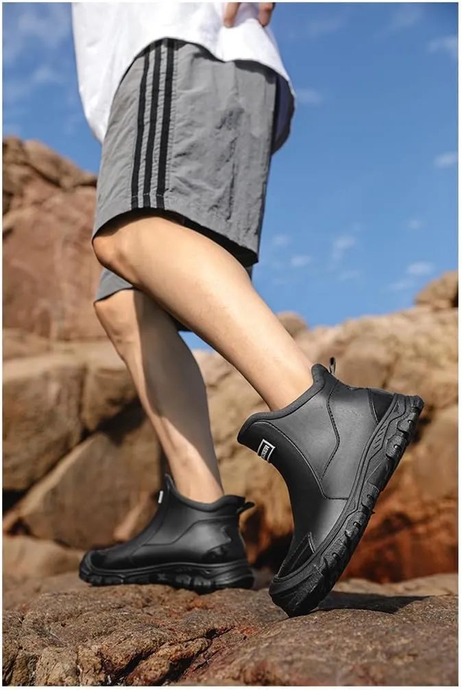 jessie Men's Waterproof Rubber Boots Ankle Rain Boots Mud Booties for Trekking Gardening Farming Camping Fishing Comfortable Sports and Chore Work