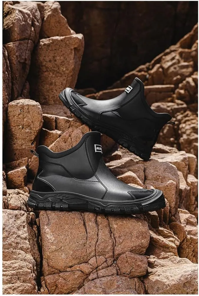jessie Men's Waterproof Rubber Boots Ankle Rain Boots Mud Booties for Trekking Gardening Farming Camping Fishing Comfortable Sports and Chore Work