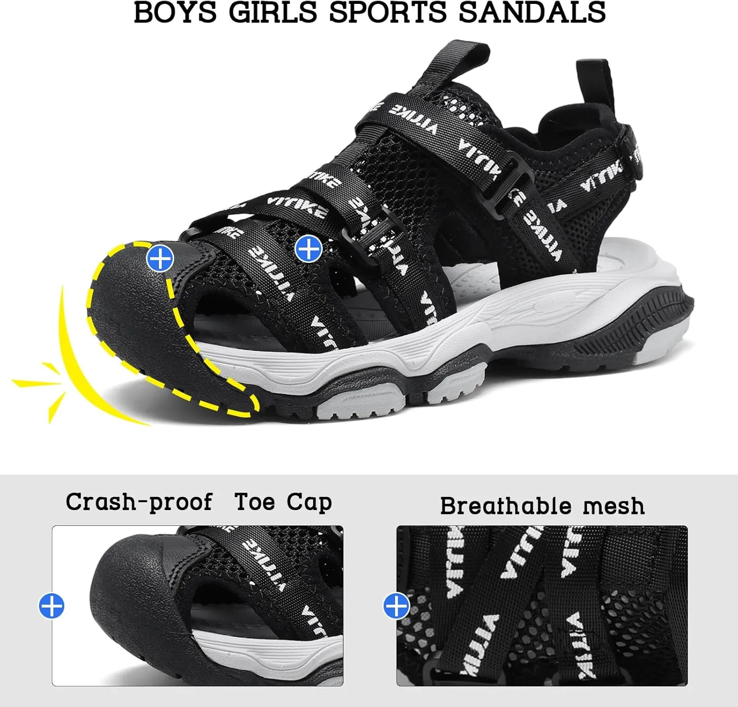 JMFCHI Boys Girls Sports Sandals Summer Kids Closed Toe Outdoor Sandals Athletic Water Shoes Sandals Child Pool Beach Sandals Quick Drying Slip Resistant