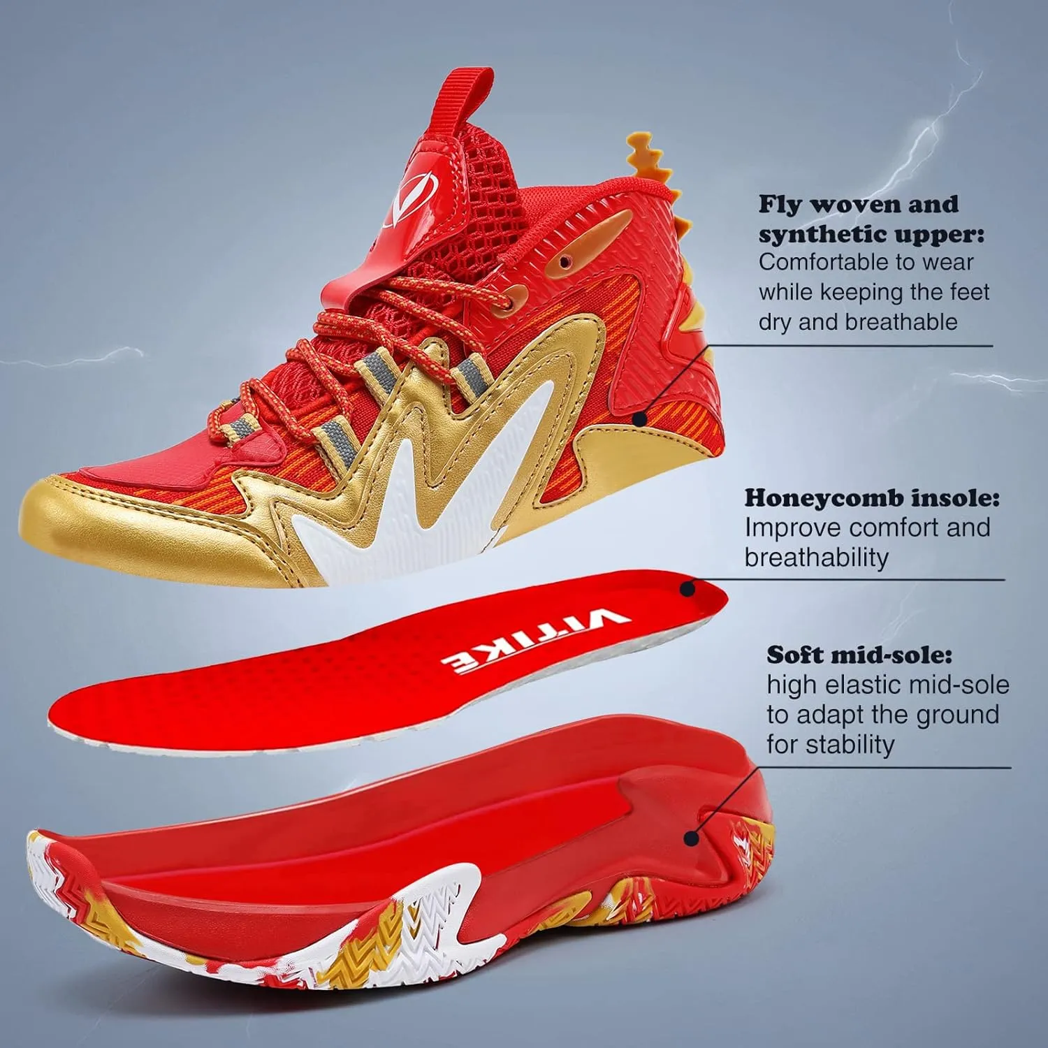 JMFCHI Kids Basketball Shoes High-top Sports Shoes Sneakers Durable Lace-up Non-Slip Running Shoes Secure for Little Kids Big Kids and Boys Girls