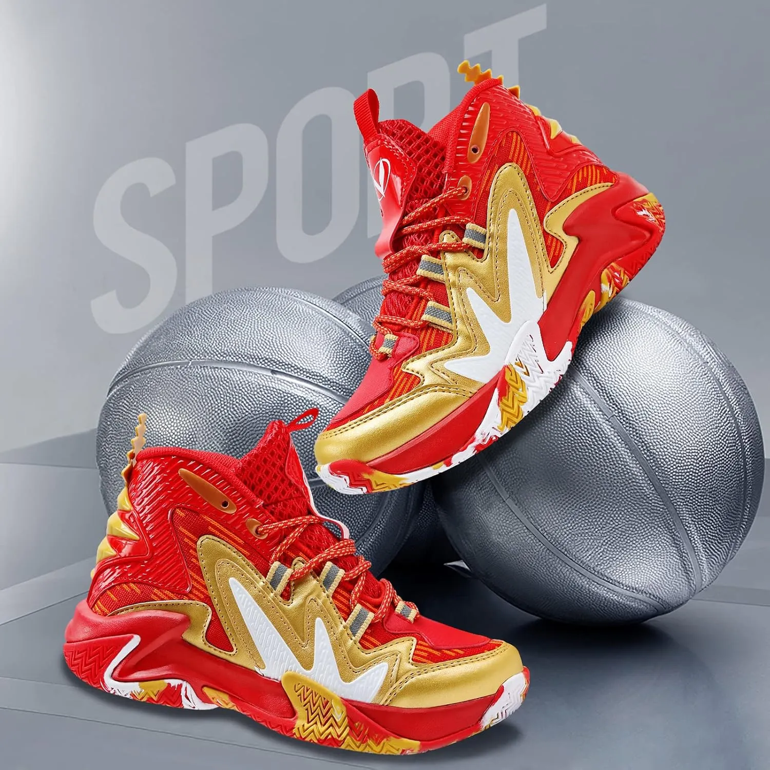 JMFCHI Kids Basketball Shoes High-top Sports Shoes Sneakers Durable Lace-up Non-Slip Running Shoes Secure for Little Kids Big Kids and Boys Girls