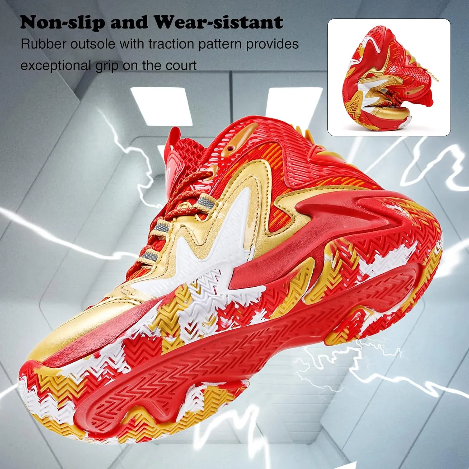 JMFCHI Kids Basketball Shoes High-top Sports Shoes Sneakers Durable Lace-up Non-Slip Running Shoes Secure for Little Kids Big Kids and Boys Girls