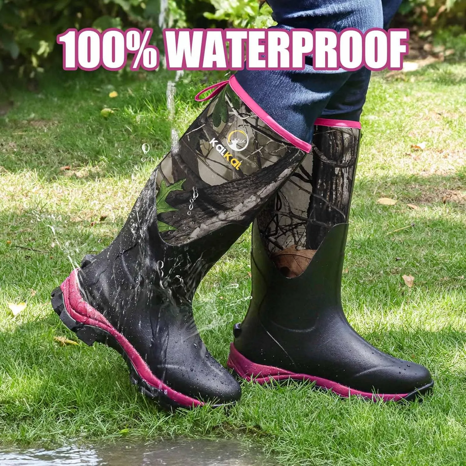 Kalkal Rubber Boots for Women, Sturdy Insulated Womens Waterproof Boots, Lightweight Anti-slip Tall Mud Rain Boots for Outdoor Gardening Farming Hunting (Size 6-11)
