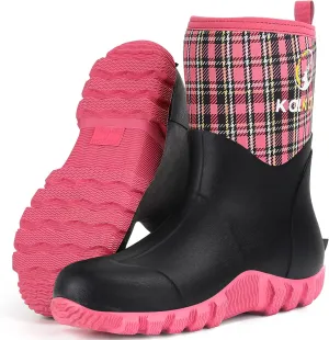 Kalkal Rubber Boots for Women, Waterproof Mid Calf Women Rain Boots with Steel Shank, 6mm Neoprene Insulated Rubber Garden Boots for Women Mud Working Farming Fishing