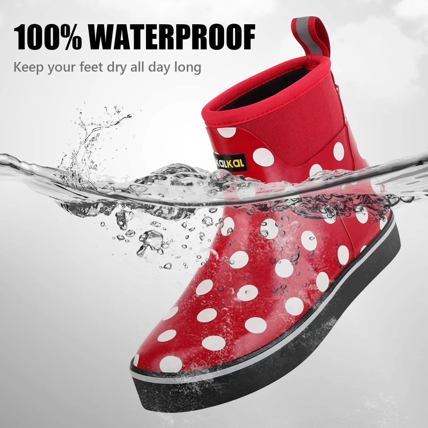 Kalkal Womens Rain Boots Ankle Waterproof Deck Boots, Anti-Slip Girl Boots for Fishing Daily Working Farming