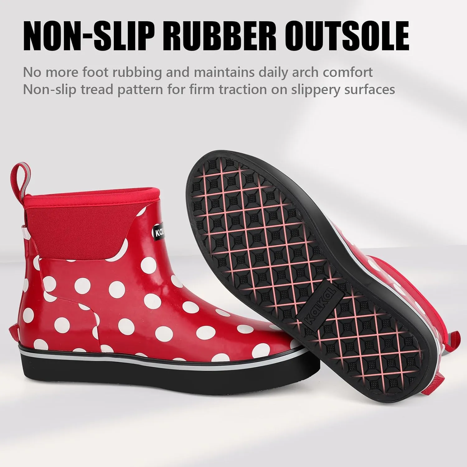 Kalkal Womens Rain Boots Ankle Waterproof Deck Boots, Anti-Slip Girl Boots for Fishing Daily Working Farming