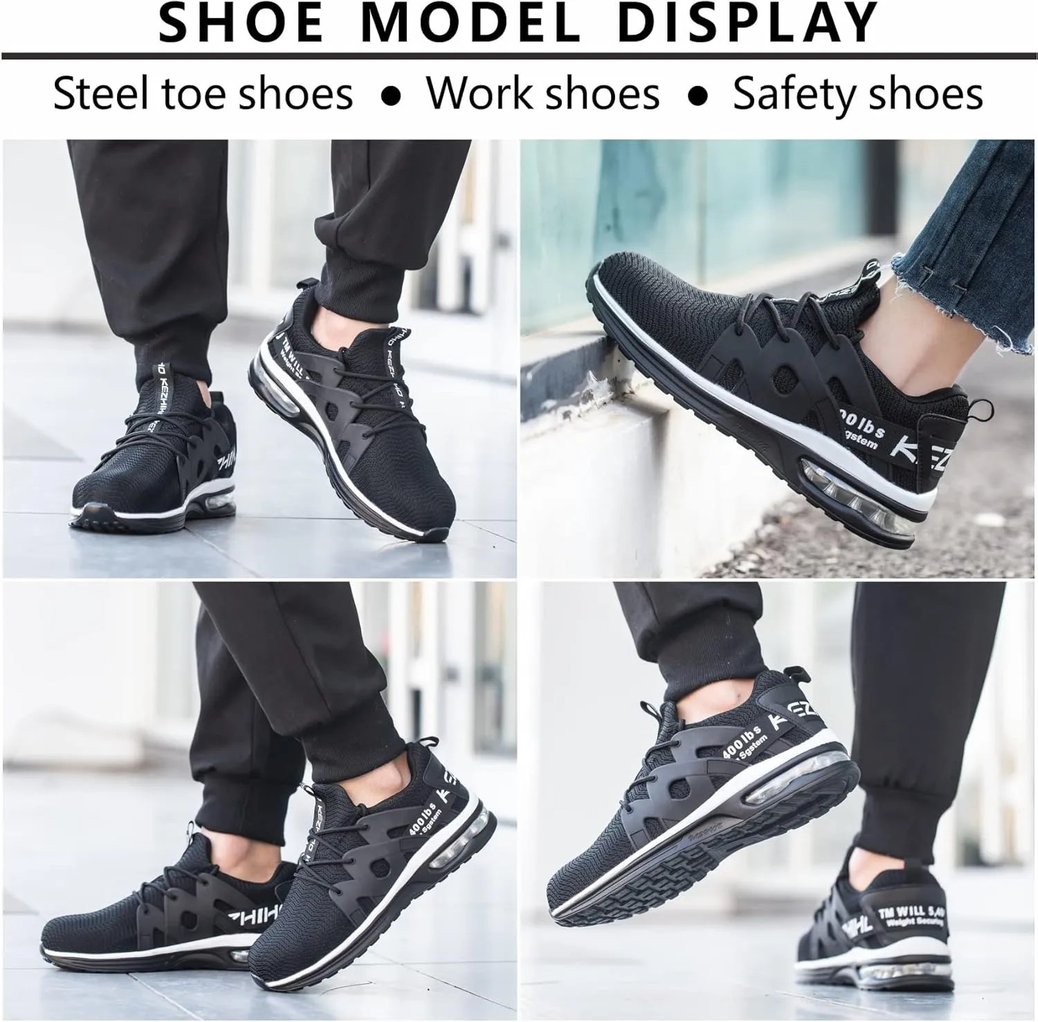 Kezhiho Steel Toe Shoes for Men Women Air Cushion Lightweight Work Shoes Comfortable Breathable Puncture Proof Slip Resistant Sneakers Indestructible Construction Industrial Safety Shoes