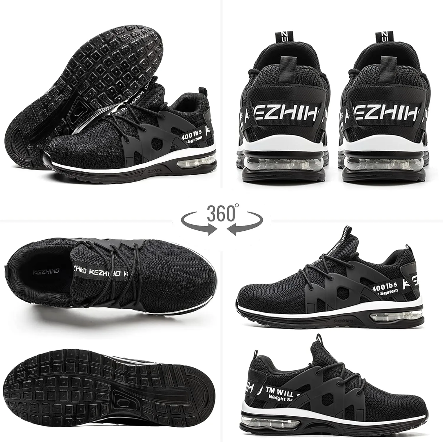 Kezhiho Steel Toe Shoes for Women Air Cushion Lightweight Work Shoes Comfortable Breathable Puncture Proof Slip Resistant Sneakers Indestructible Construction Industrial Safety Shoes