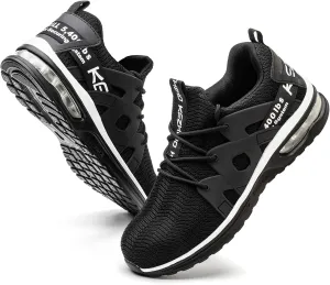 Kezhiho Steel Toe Shoes for Women Air Cushion Lightweight Work Shoes Comfortable Breathable Puncture Proof Slip Resistant Sneakers Indestructible Construction Industrial Safety Shoes