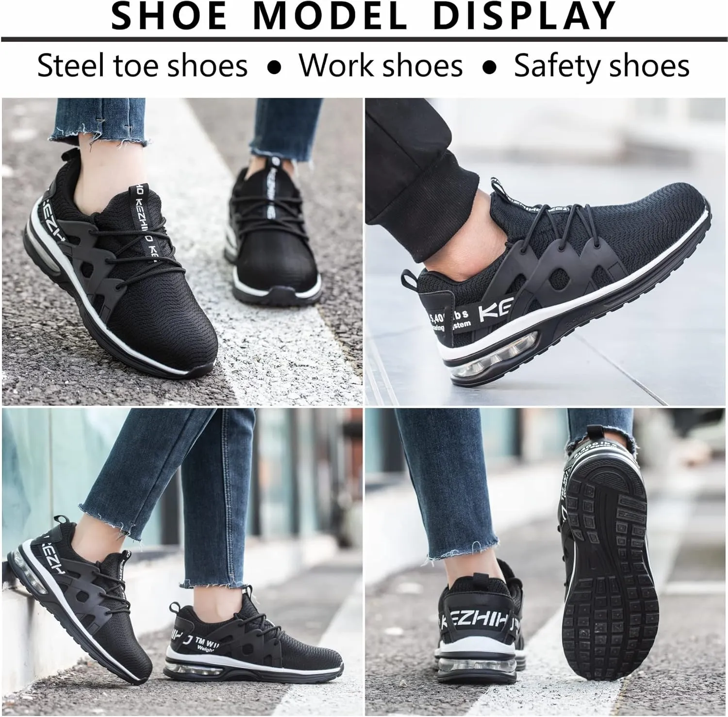 Kezhiho Steel Toe Shoes for Women Air Cushion Lightweight Work Shoes Comfortable Breathable Puncture Proof Slip Resistant Sneakers Indestructible Construction Industrial Safety Shoes