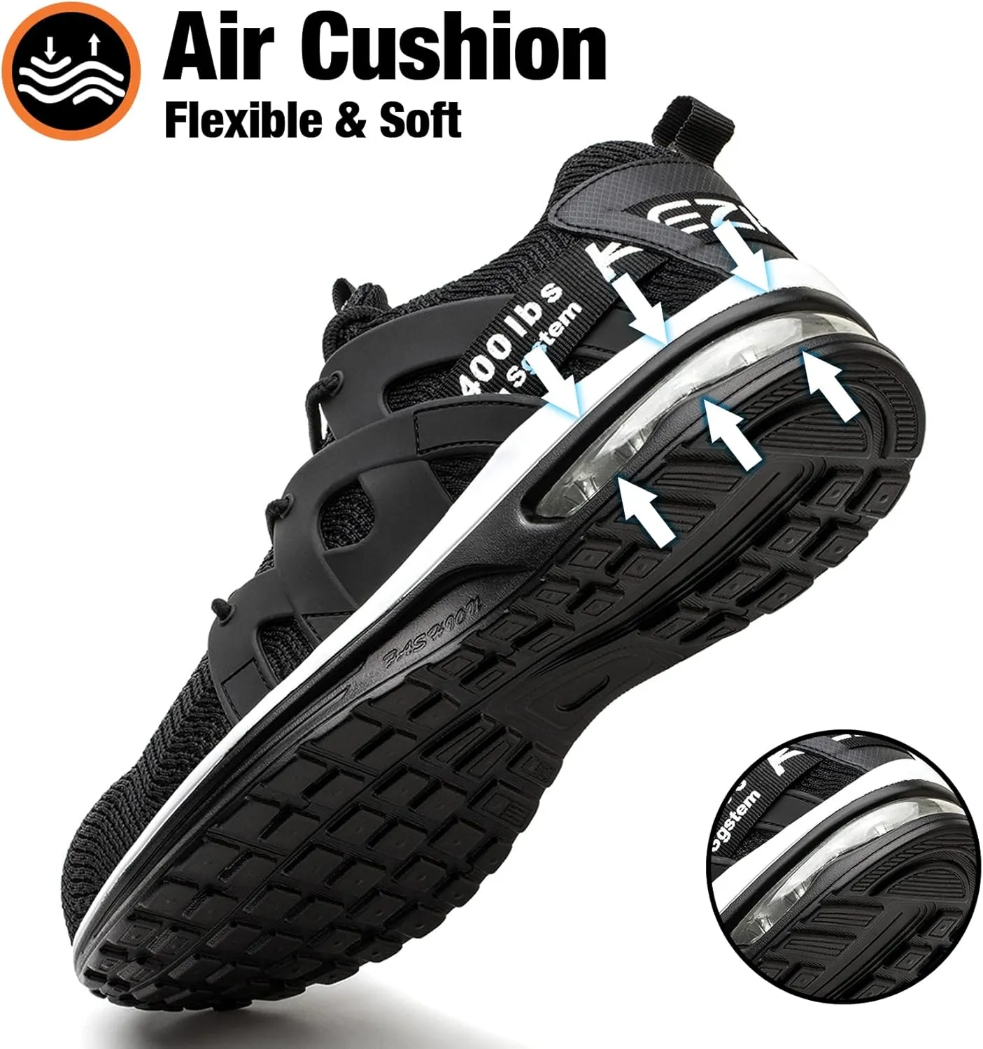 Kezhiho Steel Toe Shoes for Women Air Cushion Lightweight Work Shoes Comfortable Breathable Puncture Proof Slip Resistant Sneakers Indestructible Construction Industrial Safety Shoes