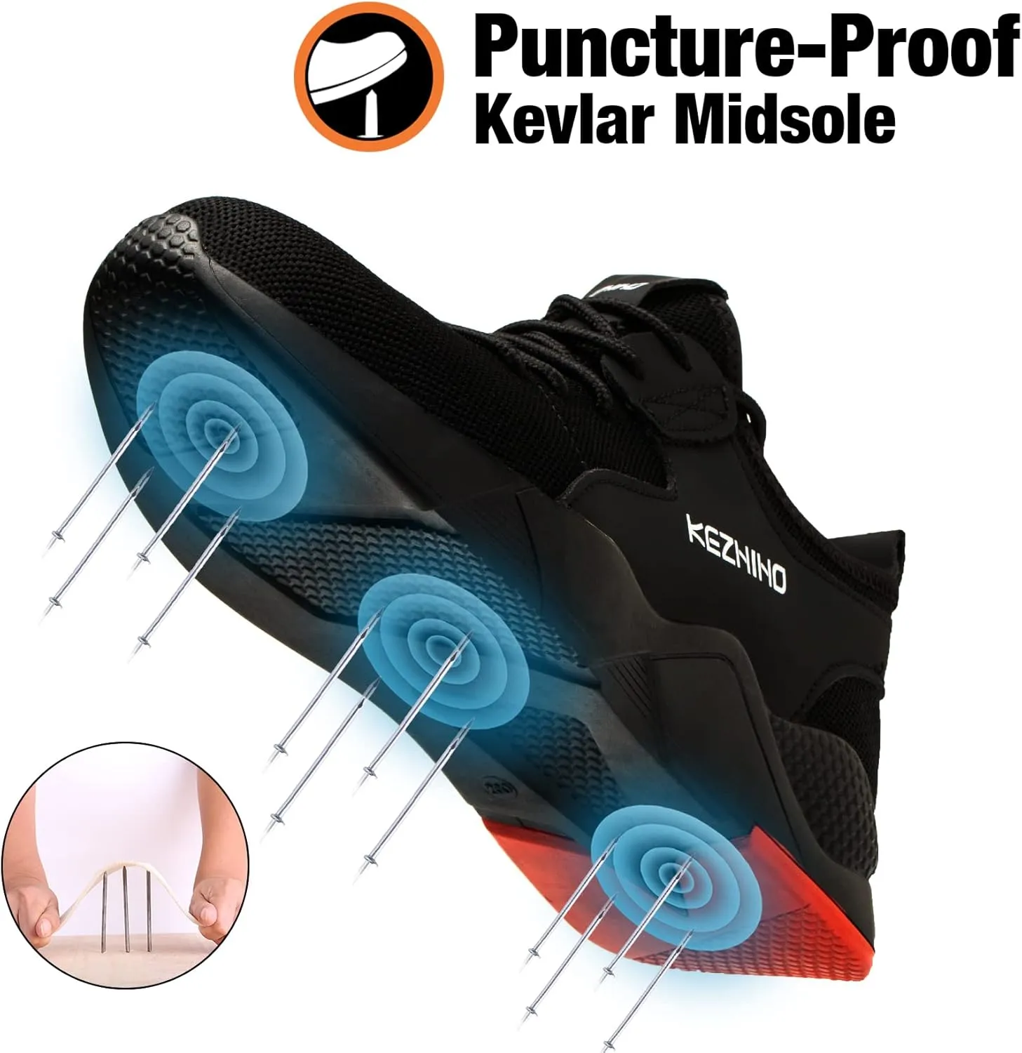 Kezhiho Steel Toe Work Shoes for Men Lightweight Comfortable Slip Resistant Puncture Proof Safety Shoes Breathable Indestructible Construction Industrial Sneakers