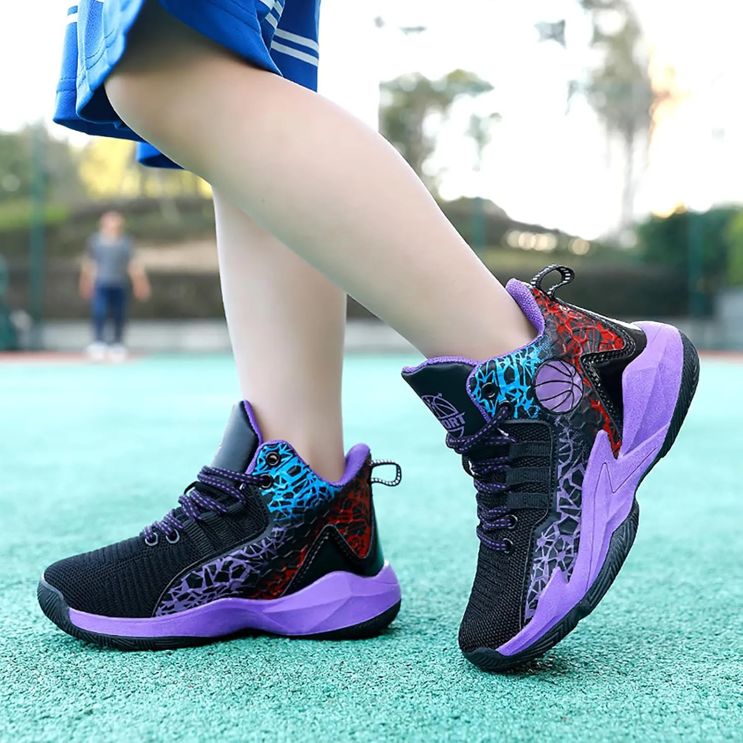 Kids Basketball Shoes High-top Sports Shoes Boys Sneakers Durable Lace-up Non-Slip Running Shoes Secure for Little Kids Big Kids
