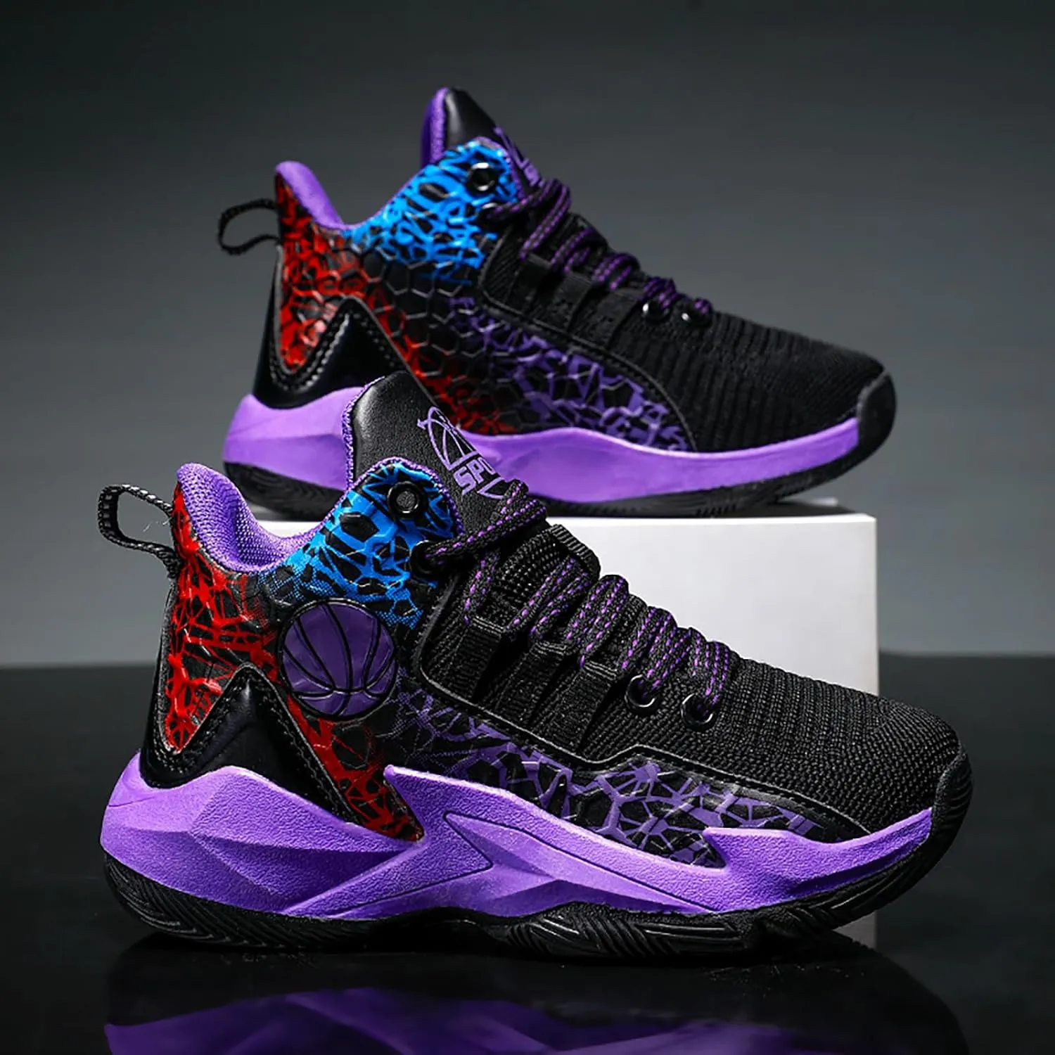 Kids Basketball Shoes High-top Sports Shoes Boys Sneakers Durable Lace-up Non-Slip Running Shoes Secure for Little Kids Big Kids