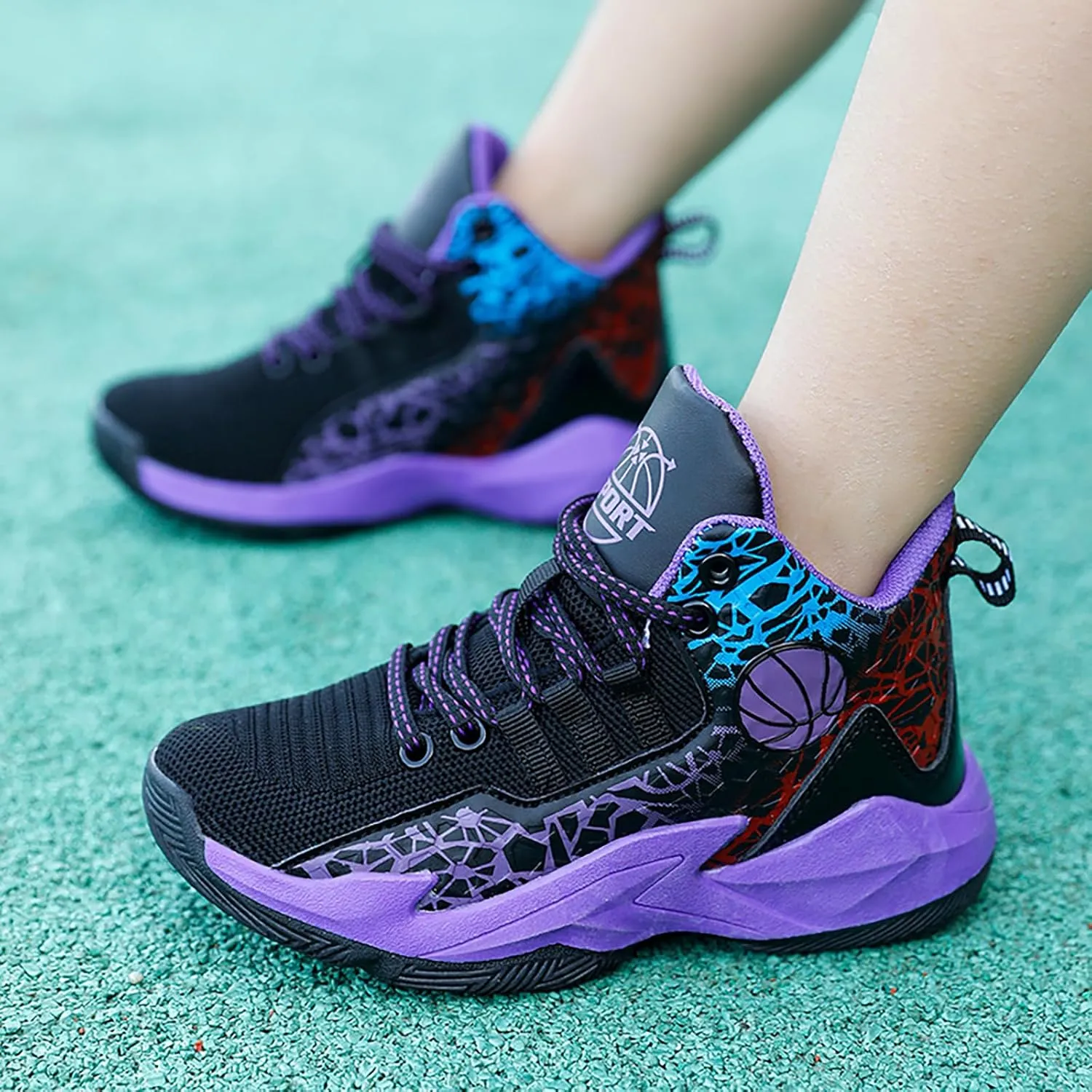 Kids Basketball Shoes High-top Sports Shoes Boys Sneakers Durable Lace-up Non-Slip Running Shoes Secure for Little Kids Big Kids