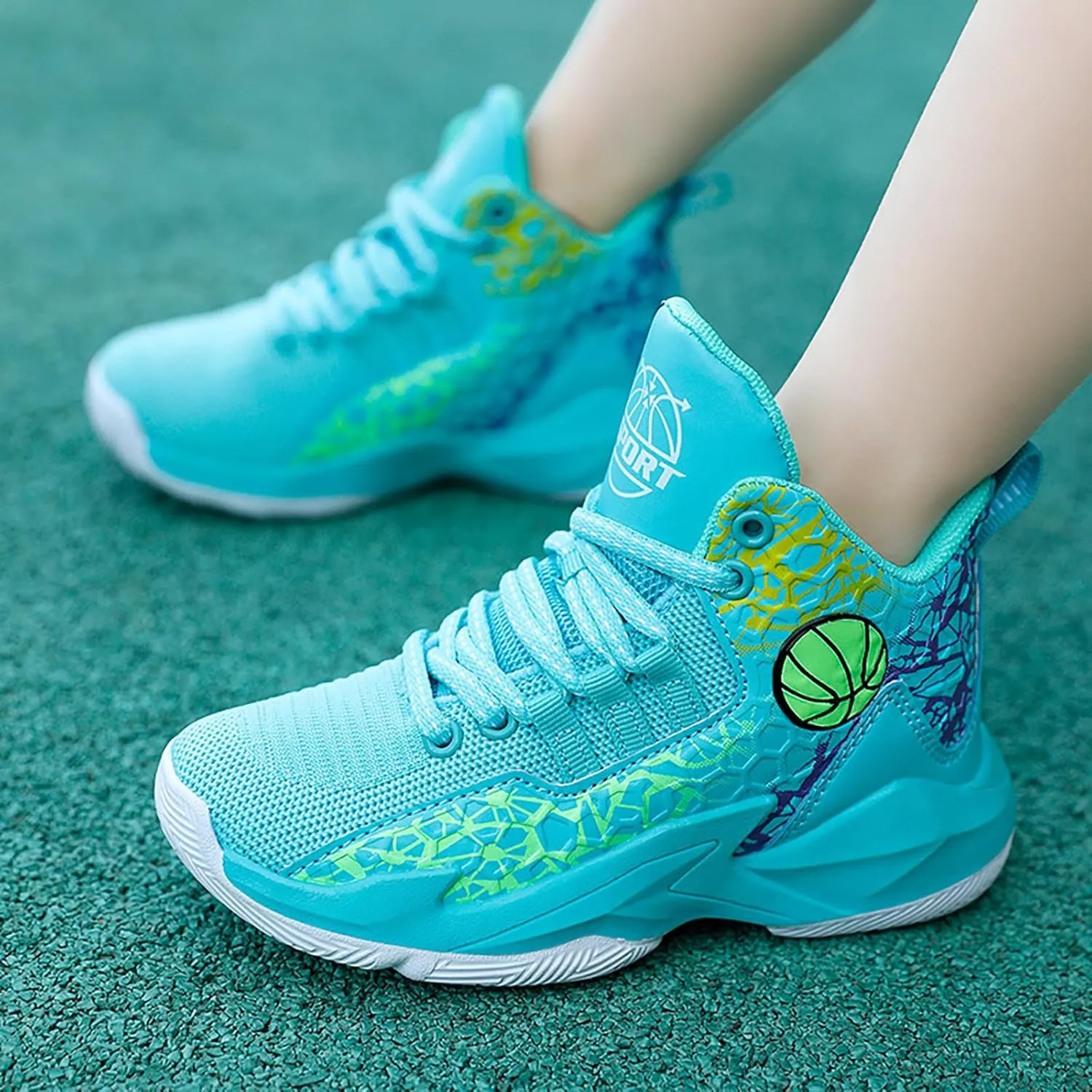 Kids Basketball Shoes High-top Sports Shoes Boys Sneakers Durable Lace-up Non-Slip Running Shoes Secure for Little Kids Big Kids