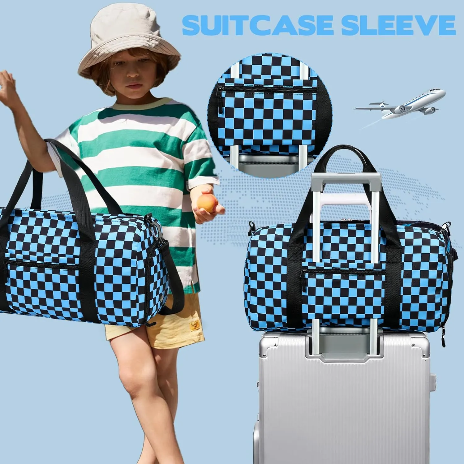 Kids Duffle Bag Boys Overnighter Travel Sport Gym Bag Weekender Carry On Shoulder Bag with Shoe Compartment & Wet Pocket