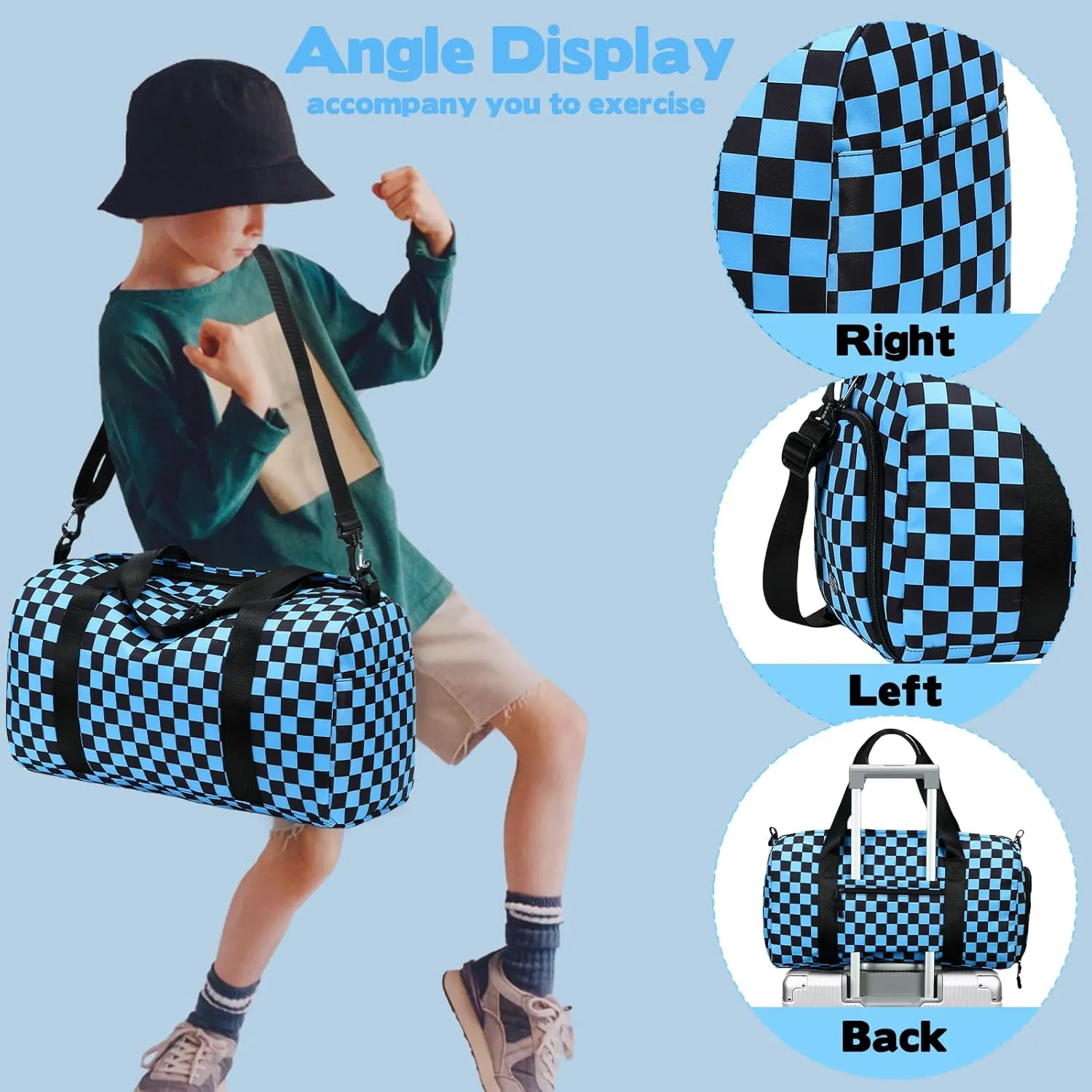 Kids Duffle Bag Boys Overnighter Travel Sport Gym Bag Weekender Carry On Shoulder Bag with Shoe Compartment & Wet Pocket