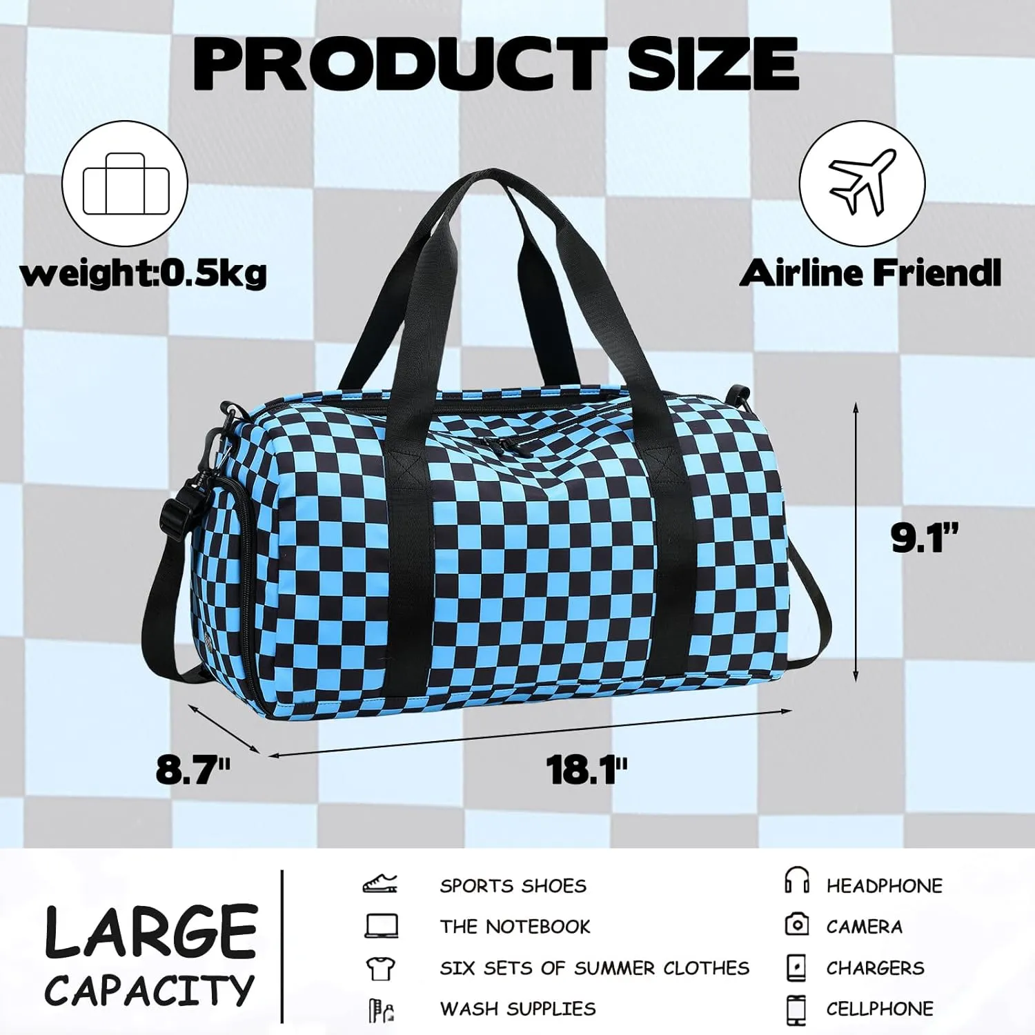 Kids Duffle Bag Boys Overnighter Travel Sport Gym Bag Weekender Carry On Shoulder Bag with Shoe Compartment & Wet Pocket