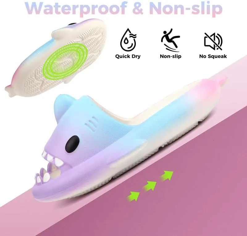 Kids Shark Slides丨Pillow Shower Sandals Quick Dry Slippers丨Toddler Boys Girls Comfy Cloud Slides丨Summer Non-Slip Thick Sole Beach Pool shoes