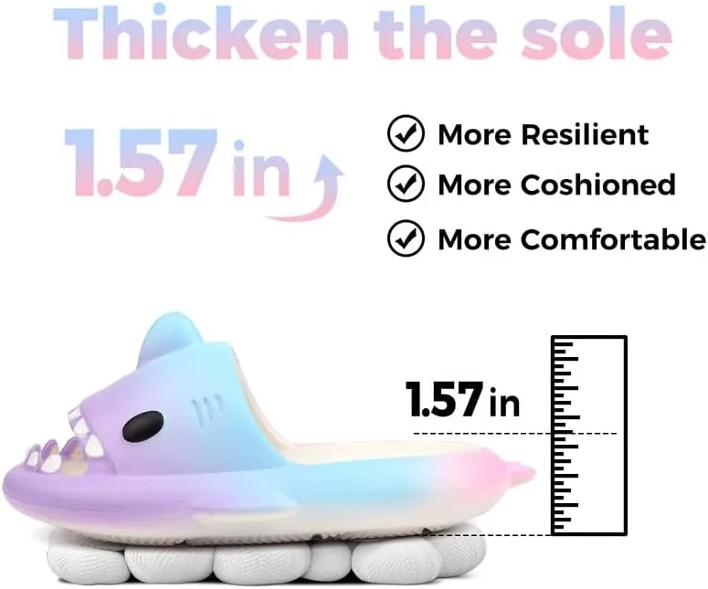 Kids Shark Slides丨Pillow Shower Sandals Quick Dry Slippers丨Toddler Boys Girls Comfy Cloud Slides丨Summer Non-Slip Thick Sole Beach Pool shoes