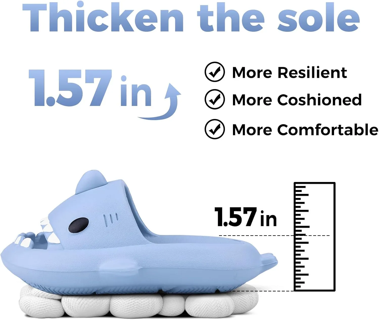 Kids Shark Slides丨Pillow Shower Sandals Quick Dry Slippers丨Toddler Boys Girls Comfy Cloud Slides丨Summer Non-Slip Thick Sole Beach Pool shoes