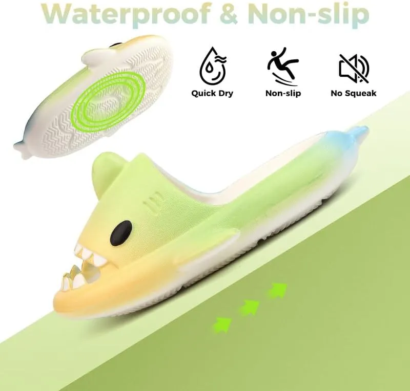 Kids Shark Slides丨Pillow Shower Sandals Quick Dry Slippers丨Toddler Boys Girls Comfy Cloud Slides丨Summer Non-Slip Thick Sole Beach Pool shoes
