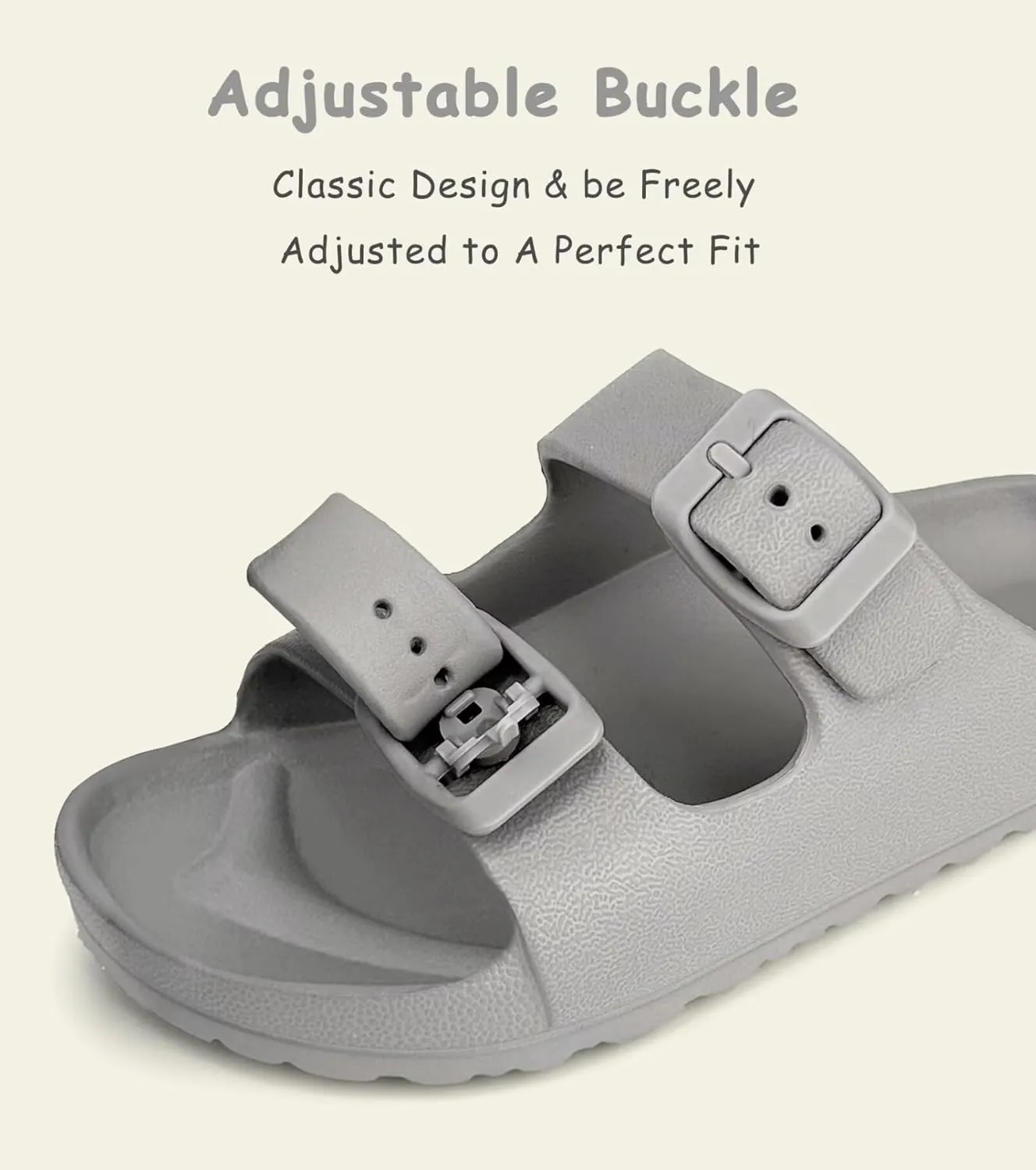 Kids Slides Sandals Double Buckle Adjustable Boys Girls