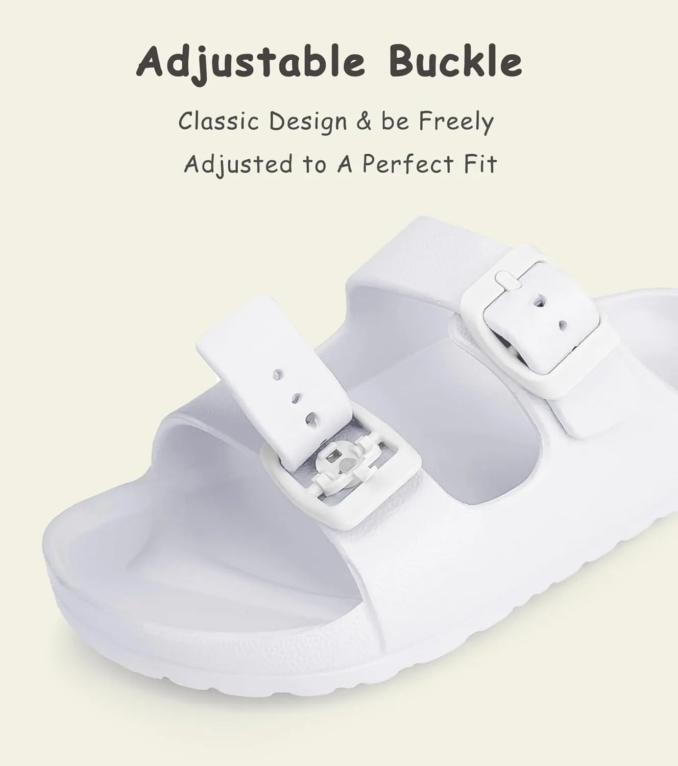 Kids Slides Sandals Double Buckle Adjustable Boys Girls