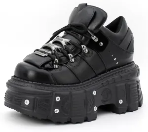 Kluolandi Women's Platform Biker Boots Square Toe Lace Up Motorcycle Boots Black Metal Combat Goth Booties