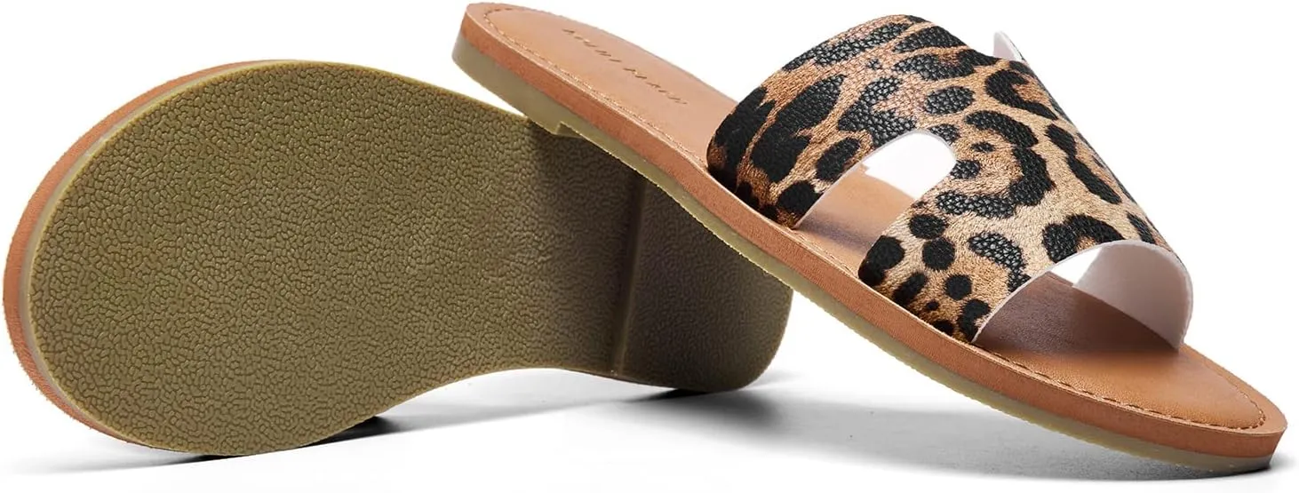 KOLILI Womens Flat Slide Sandals, Summer Fashion Sandals, H Band Sandals Dressy