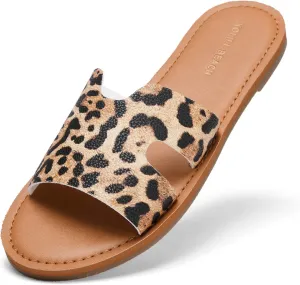 KOLILI Womens Flat Slide Sandals, Summer Fashion Sandals, H Band Sandals Dressy