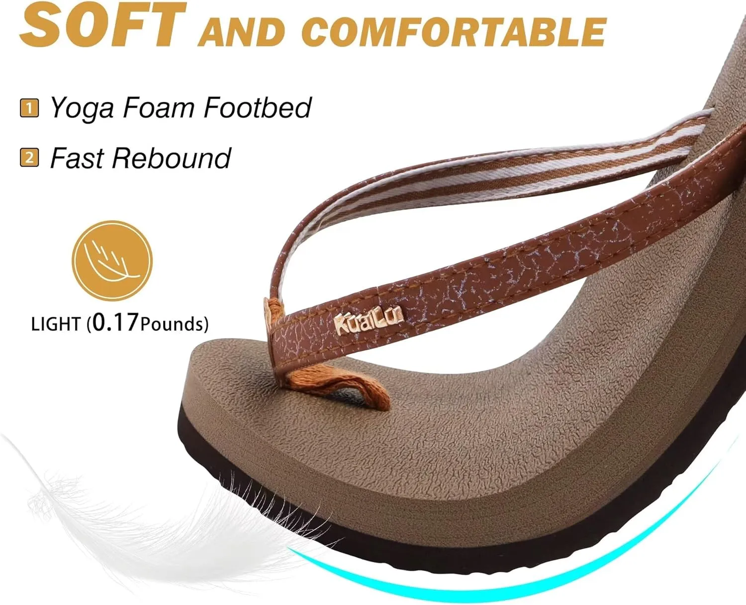 KuaiLu Womens Arch Support Flip Flops Comfortable Yoga Mat Slip on Summer Beach Walking Thong Cushion Sandals