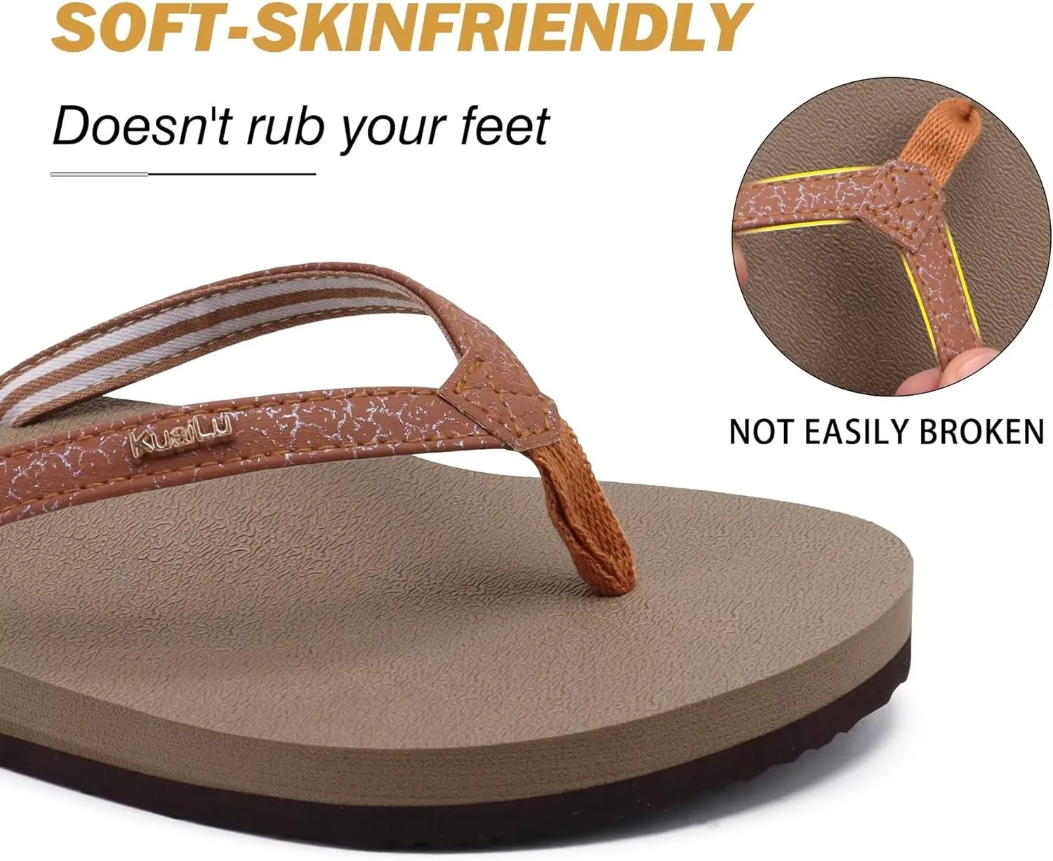 KuaiLu Womens Arch Support Flip Flops Comfortable Yoga Mat Slip on Summer Beach Walking Thong Cushion Sandals