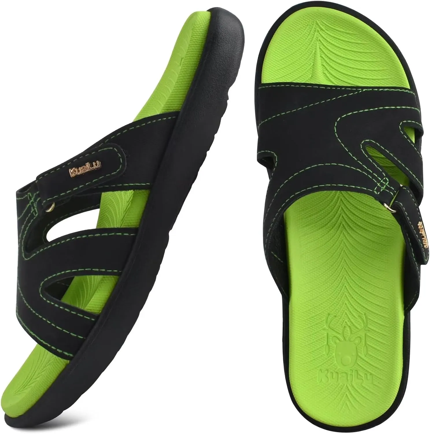 KuaiLu Womens Fashion Orthotic Slides Ladies Lightweight Athletic Yoga Mat Sandals Slip On Thick Cushion Slippers Sandals With Comfortable Plantar Fasciitis Arch Support