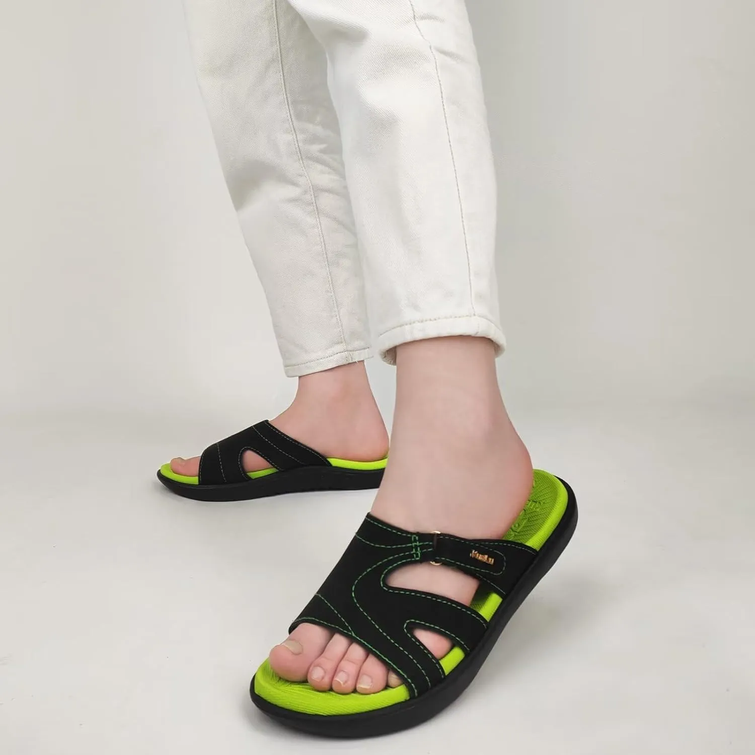 KuaiLu Womens Fashion Orthotic Slides Ladies Lightweight Athletic Yoga Mat Sandals Slip On Thick Cushion Slippers Sandals With Comfortable Plantar Fasciitis Arch Support