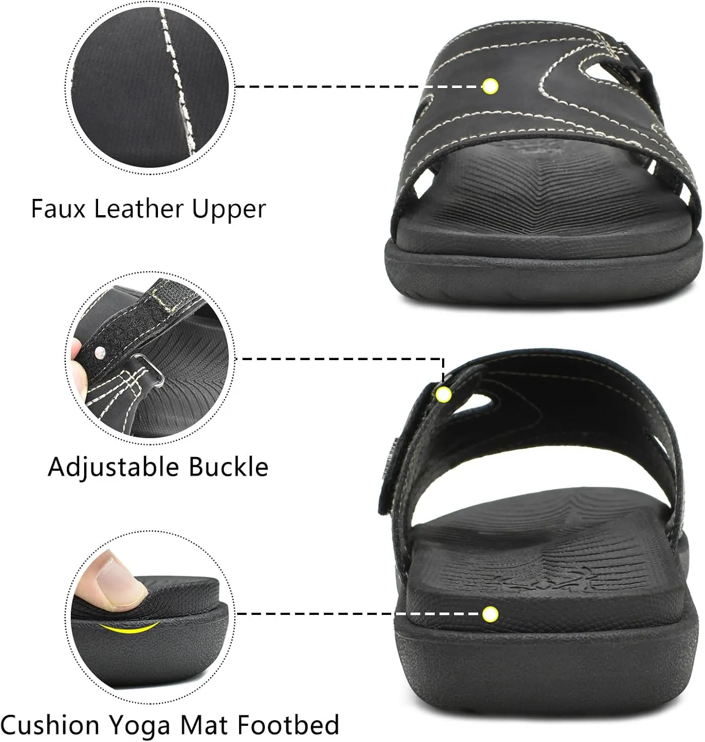 KuaiLu Womens Fashion Orthotic Slides Ladies Lightweight Athletic Yoga Mat Sandals Slip On Thick Cushion Slippers Sandals With Comfortable Plantar Fasciitis Arch Support