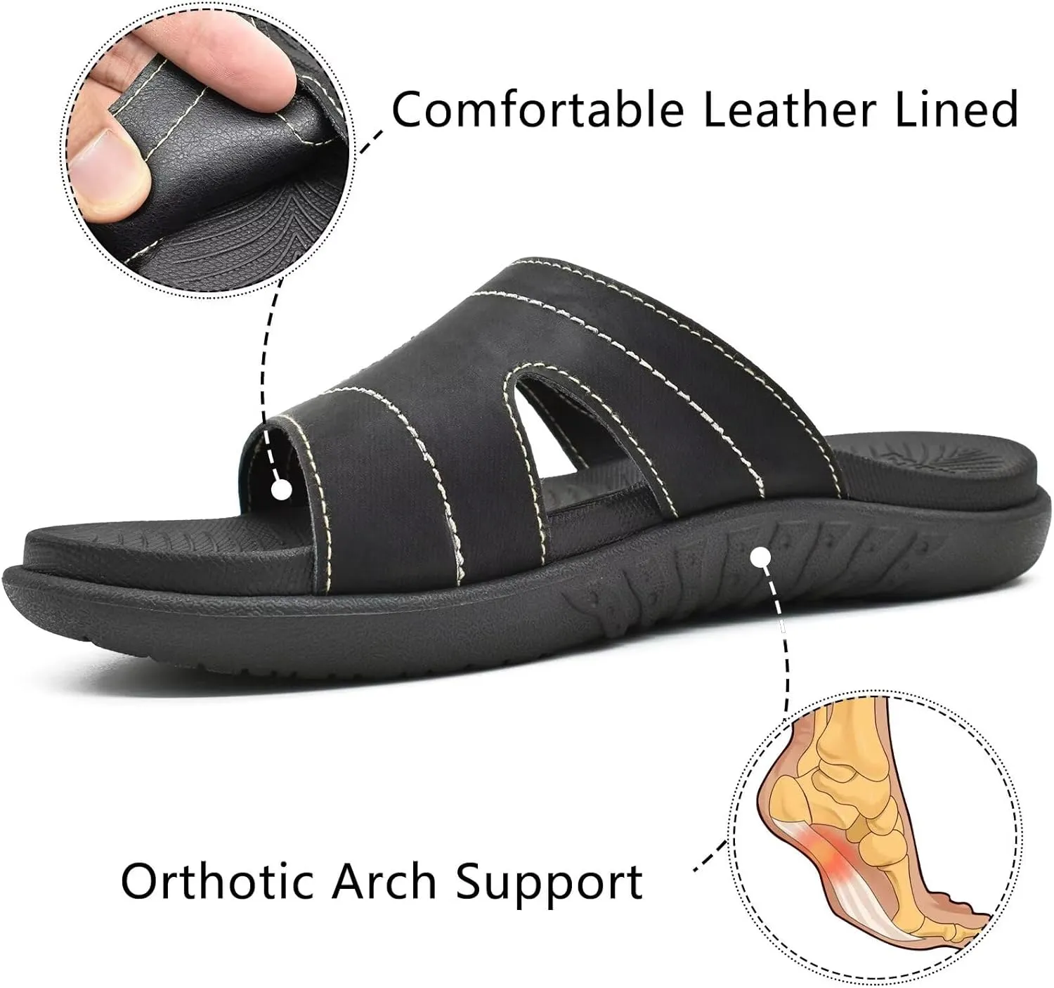 KuaiLu Womens Fashion Orthotic Slides Ladies Lightweight Athletic Yoga Mat Sandals Slip On Thick Cushion Slippers Sandals With Comfortable Plantar Fasciitis Arch Support