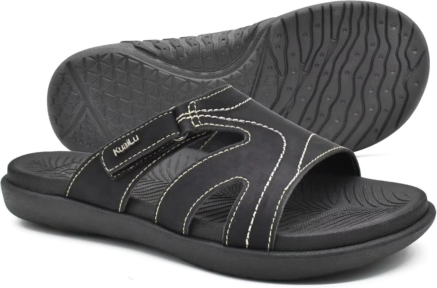 KuaiLu Womens Fashion Orthotic Slides Ladies Lightweight Athletic Yoga Mat Sandals Slip On Thick Cushion Slippers Sandals With Comfortable Plantar Fasciitis Arch Support