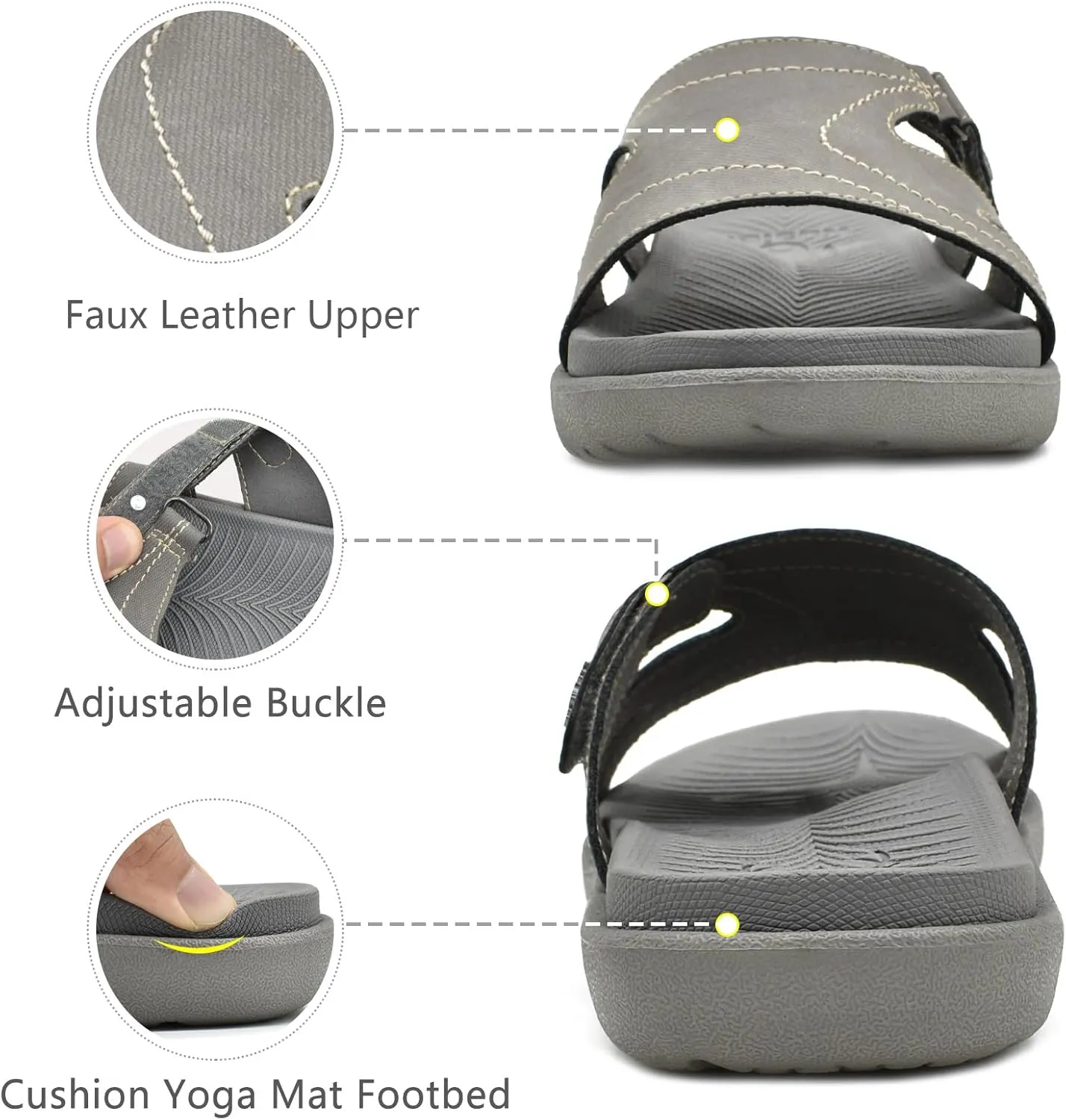 KuaiLu Womens Fashion Orthotic Slides Ladies Lightweight Athletic Yoga Mat Sandals Slip On Thick Cushion Slippers Sandals With Comfortable Plantar Fasciitis Arch Support