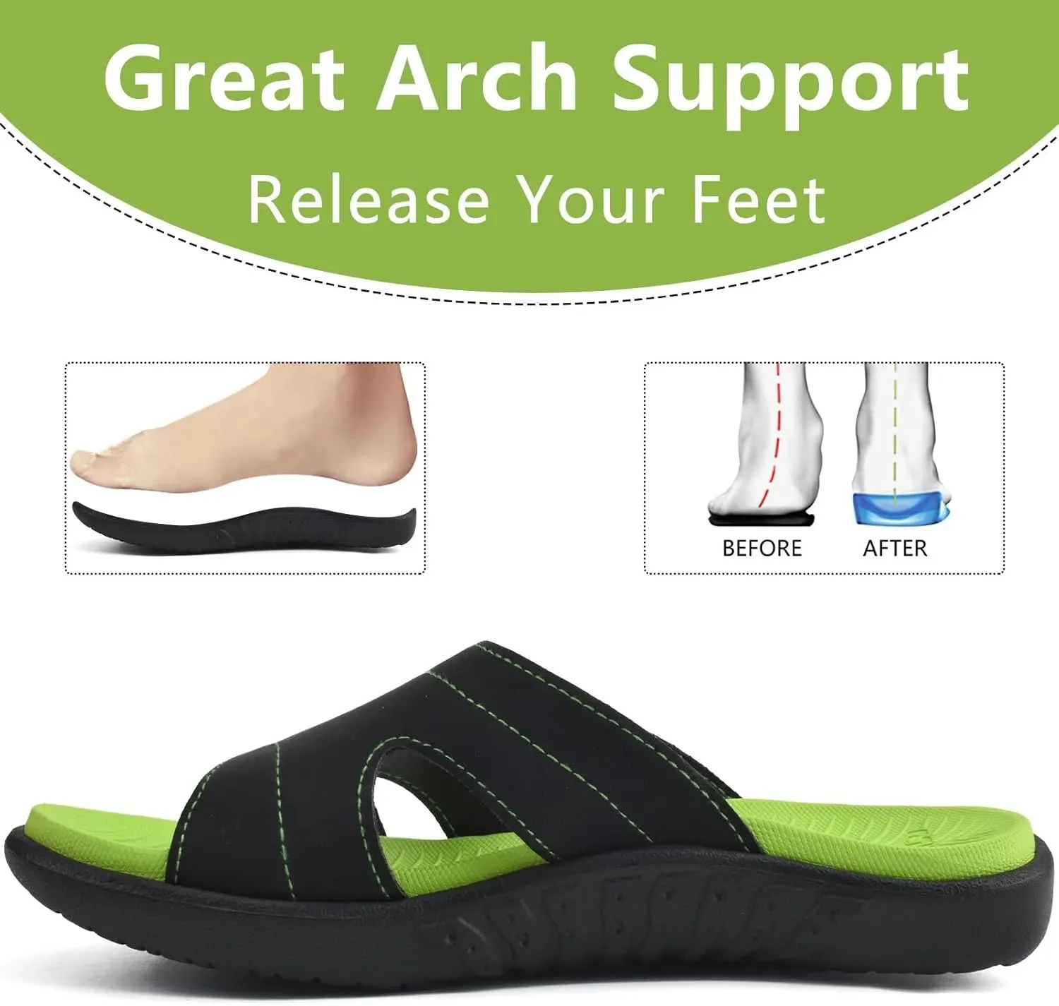 KuaiLu Womens Fashion Orthotic Slides Ladies Lightweight Athletic Yoga Mat Sandals Slip On Thick Cushion Slippers Sandals With Comfortable Plantar Fasciitis Arch Support