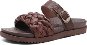 KuaiLu Womens Orthopedic Sandals Comfortable Arch Support Fashion Summer Beach Dressy Sandals With Leather Braided Adjustable Open Toe Cushion Travel Outdoor Plantar Fasciitis Shoes US Size5-11