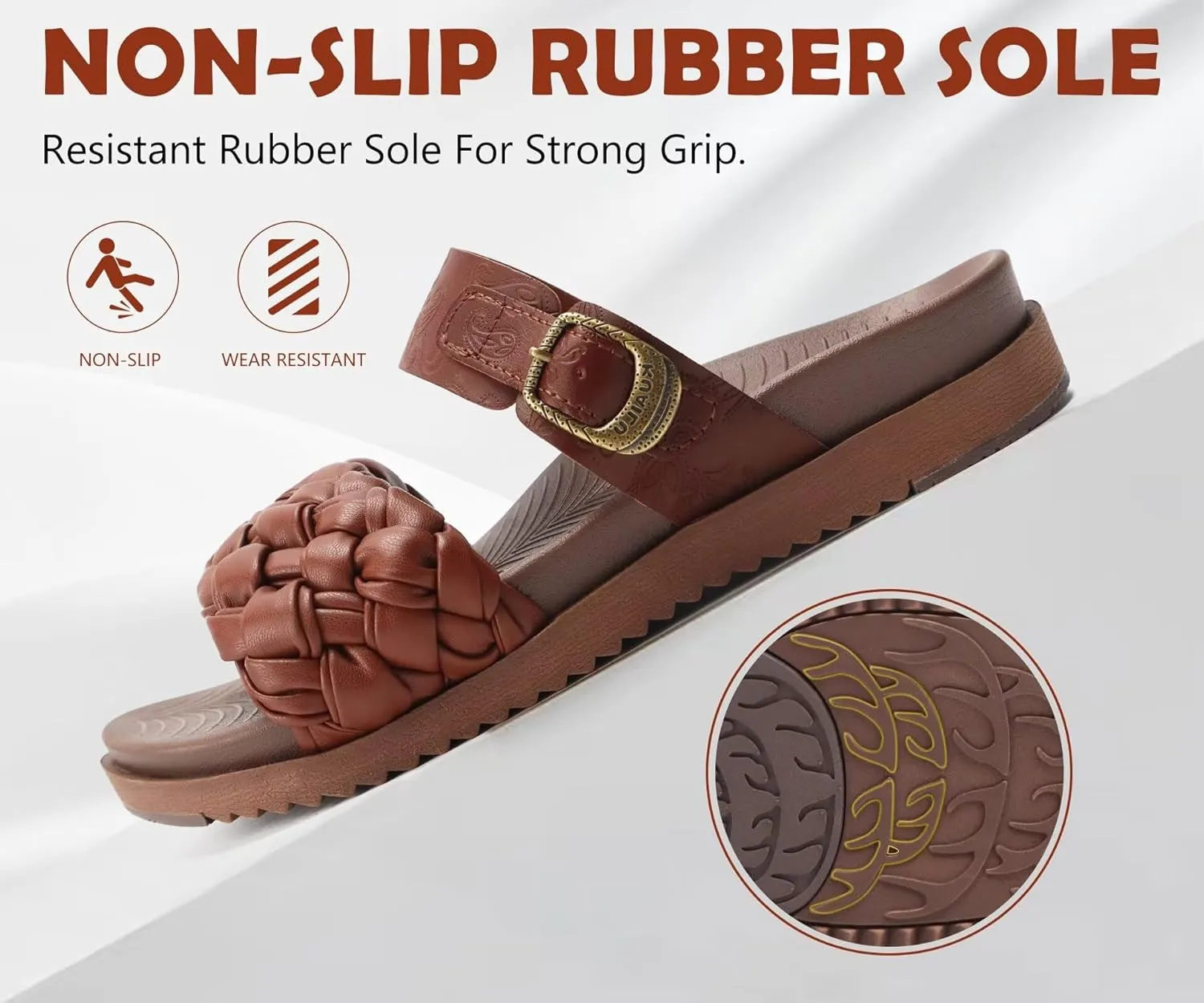 KuaiLu Womens Orthopedic Sandals Comfortable Arch Support Fashion Summer Beach Dressy Sandals With Leather Braided Adjustable Open Toe Cushion Travel Outdoor Plantar Fasciitis Shoes US Size5-11