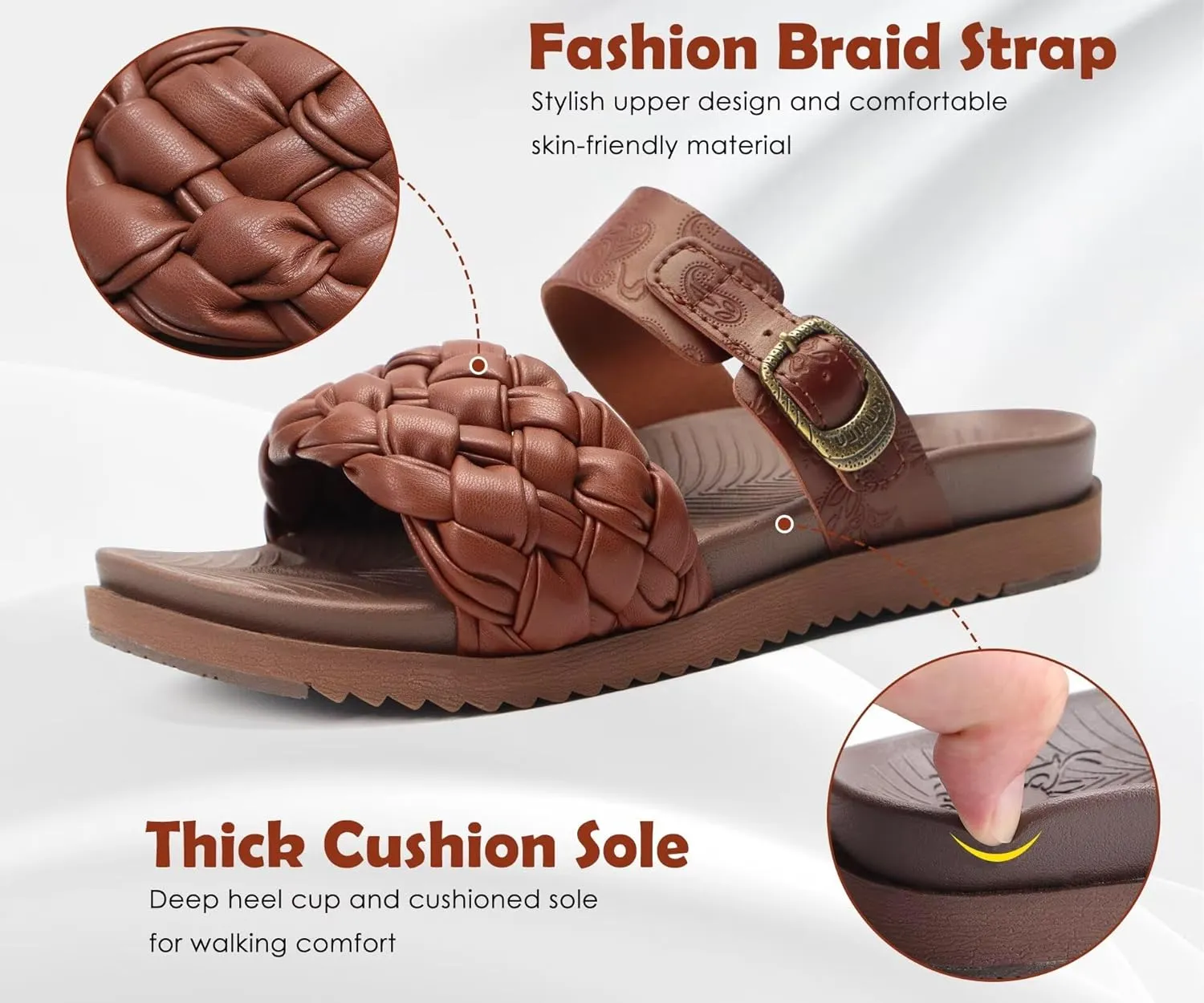 KuaiLu Womens Orthopedic Sandals Comfortable Arch Support Fashion Summer Beach Dressy Sandals With Leather Braided Adjustable Open Toe Cushion Travel Outdoor Plantar Fasciitis Shoes US Size5-11