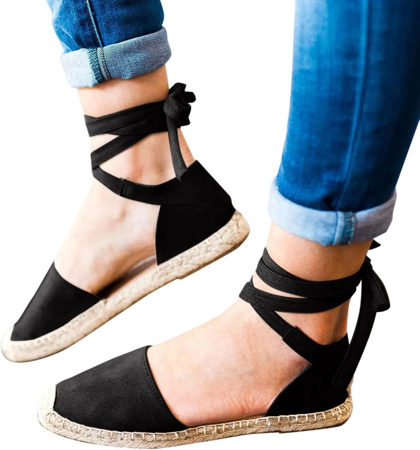 Lace Up Sandals for Women Rhinestone Flat Sandals Summer Comfortable Cross Strap Gladiator Flat Shoes Casual Dressy Non Slip Tie up Roman Beach Sandals