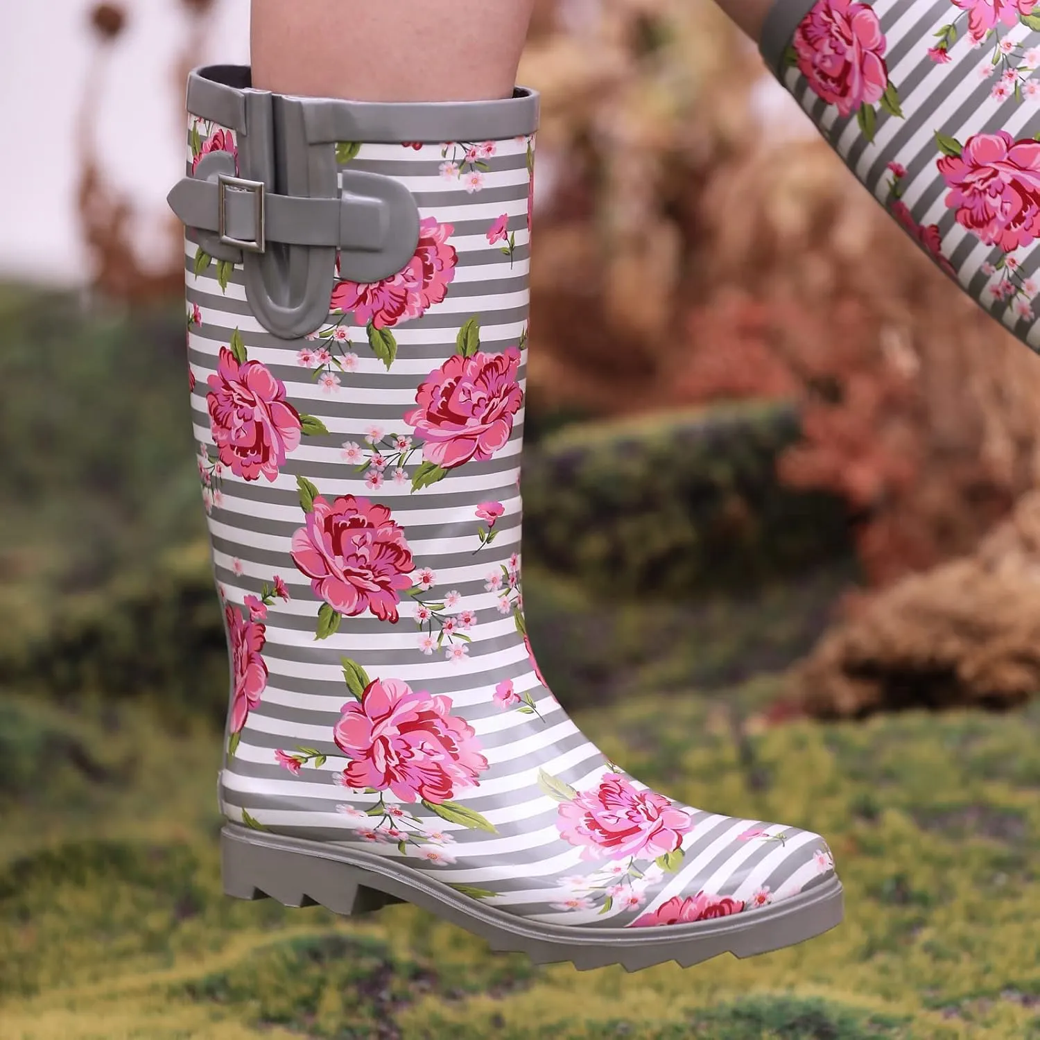 landchief Rain Boots for Women, Waterproof Ladies Tall Knee High Rubber boots,Comfort Garden Boots Anti-Slip Mid Heel Women Rain Shoes Outdoor