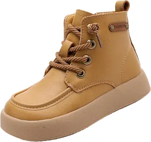 Leather Booties For Toddler Boys Girls Kids 𝐖aterproof Lace-Up Sport Shoes Outdoor Flat Non Slip Fuzzy Shoes Comfy