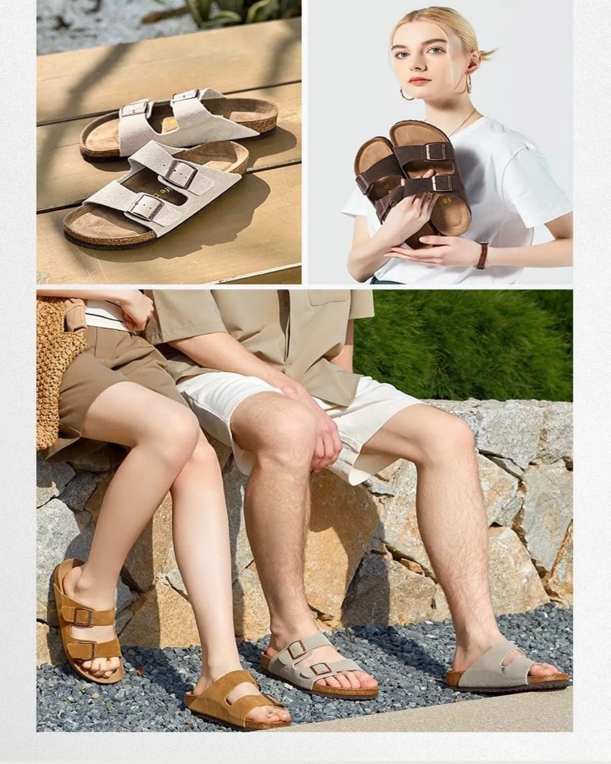 Leather Sandals for Women - Suede Buckle Summer Slides, Comfortable Beach Vacation Sandals, Flat Cushionaire Clogs & Slip on for Women